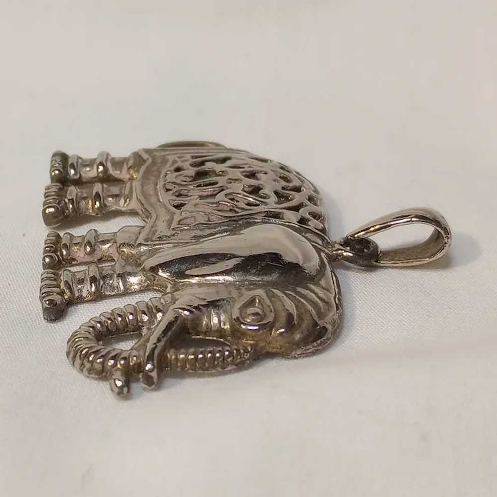 Sterling silver lucky elephant pendant trunk up o… - image 2