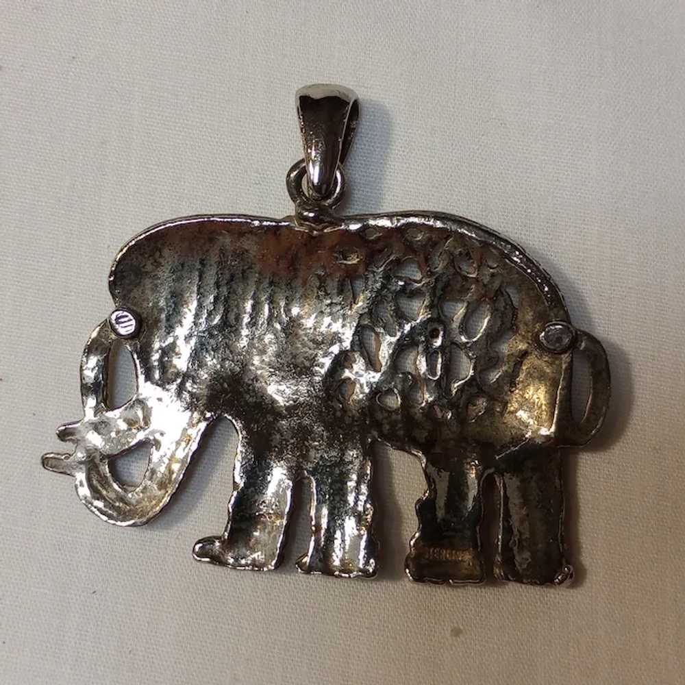 Sterling silver lucky elephant pendant trunk up o… - image 3