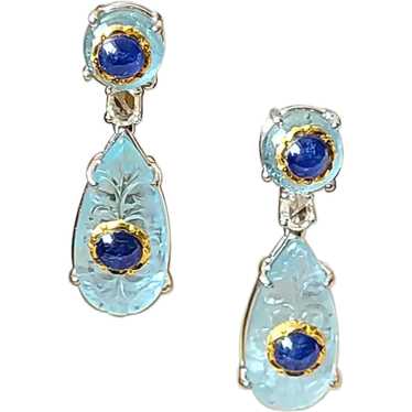 Natural Aquamarine and Burma Blue Sapphire Earrin… - image 1