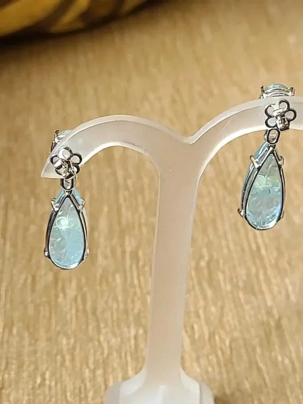 Natural Aquamarine and Burma Blue Sapphire Earrin… - image 4