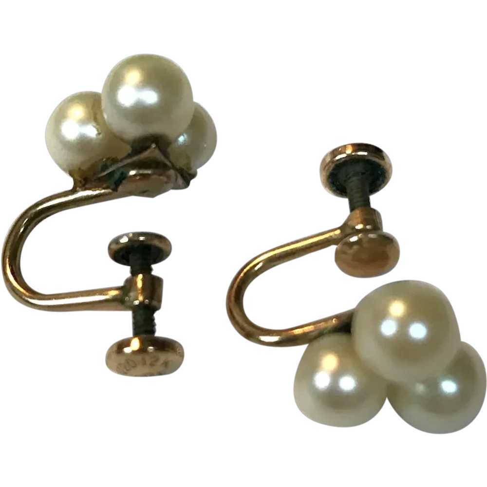 Vintage 12K GF Screw Back Cultured Pearl Earrings - image 1