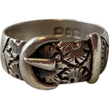 Victorian English Sterling Buckle Band Ring Dated… - image 1