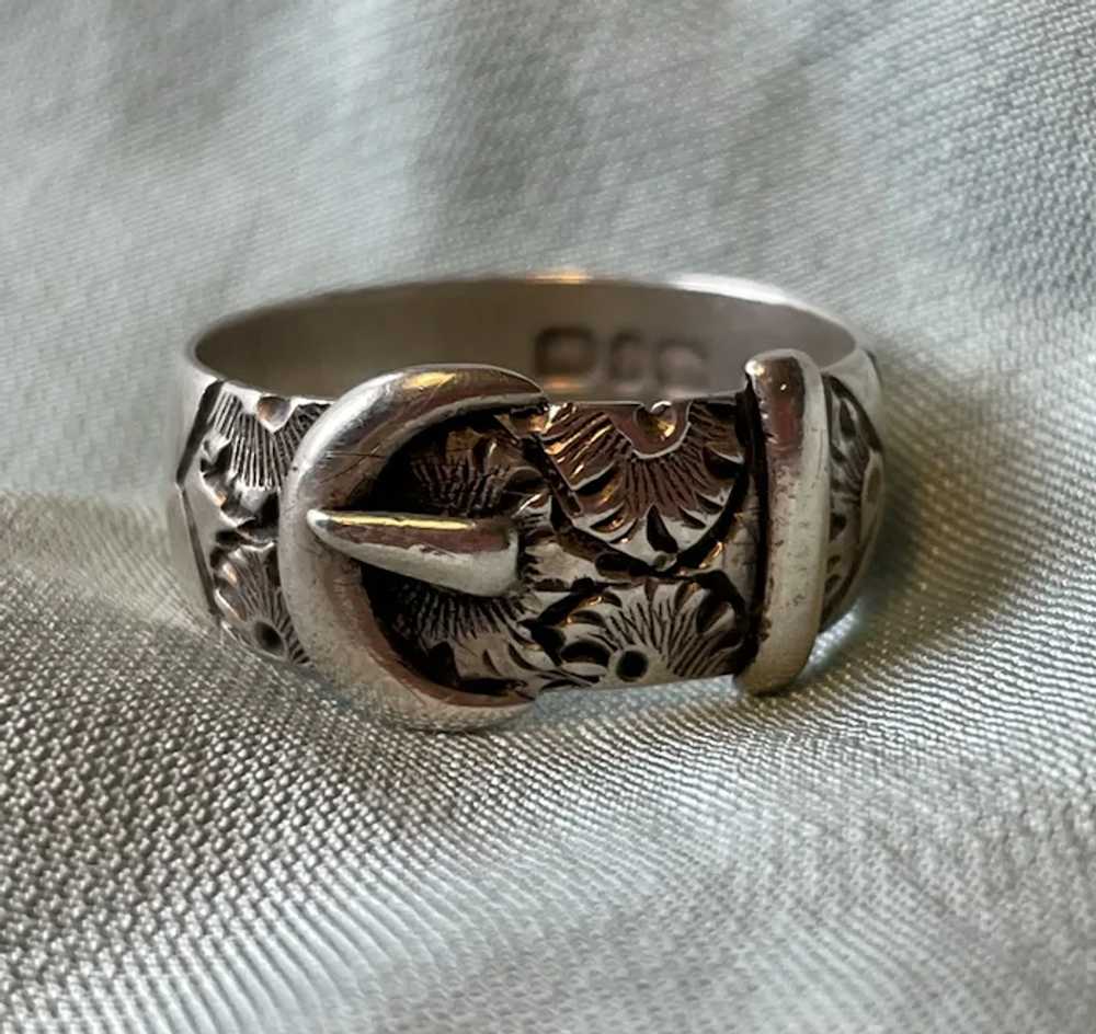 Victorian English Sterling Buckle Band Ring Dated… - image 4