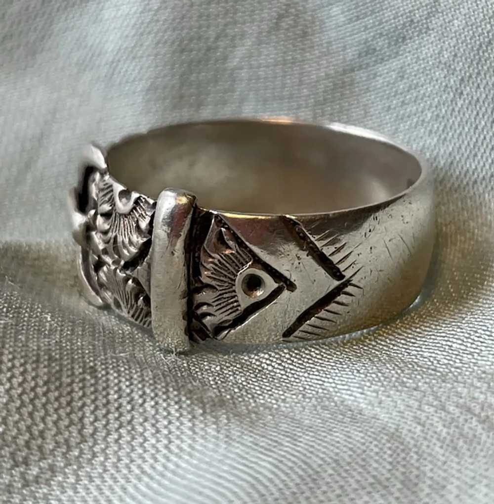 Victorian English Sterling Buckle Band Ring Dated… - image 5