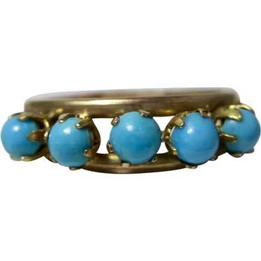 Antique Estate Edwardian 5 Stone Turquoise Ring 1… - image 1