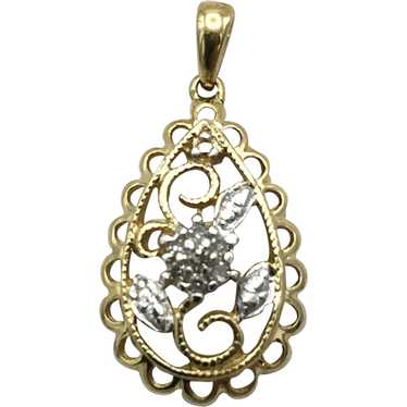 10K .07ctw Floral Diamond Pendant - image 1