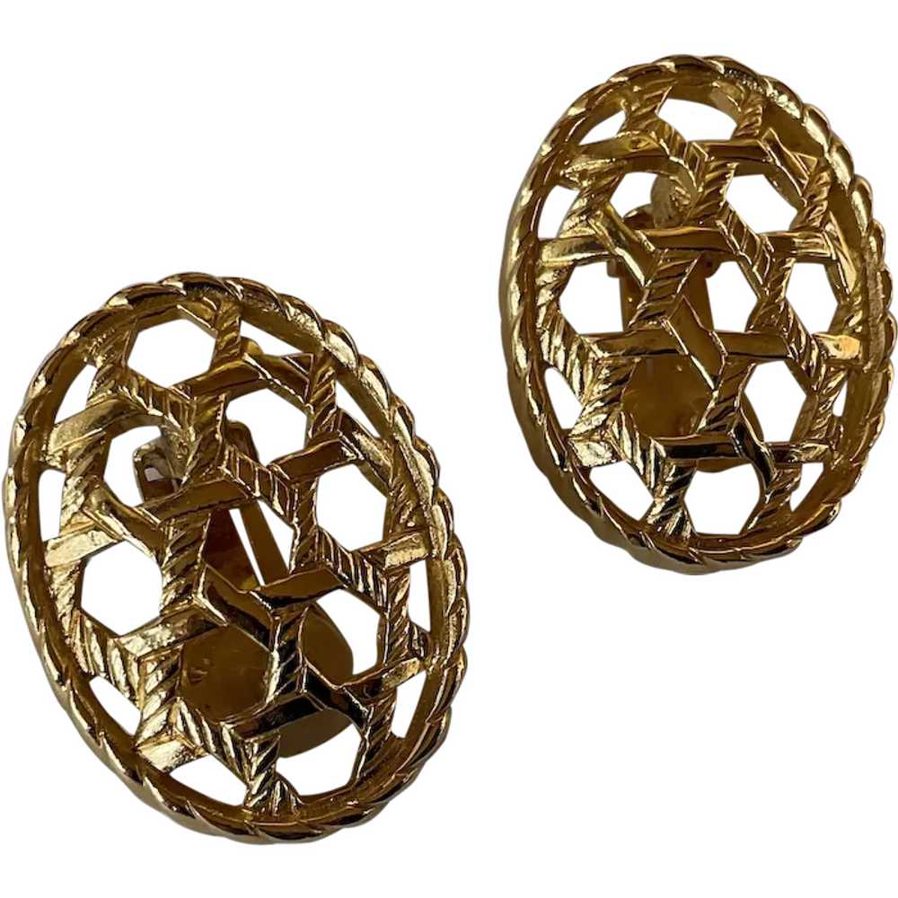 Christian Dior Honeycomb Clip On Earrings - image 1