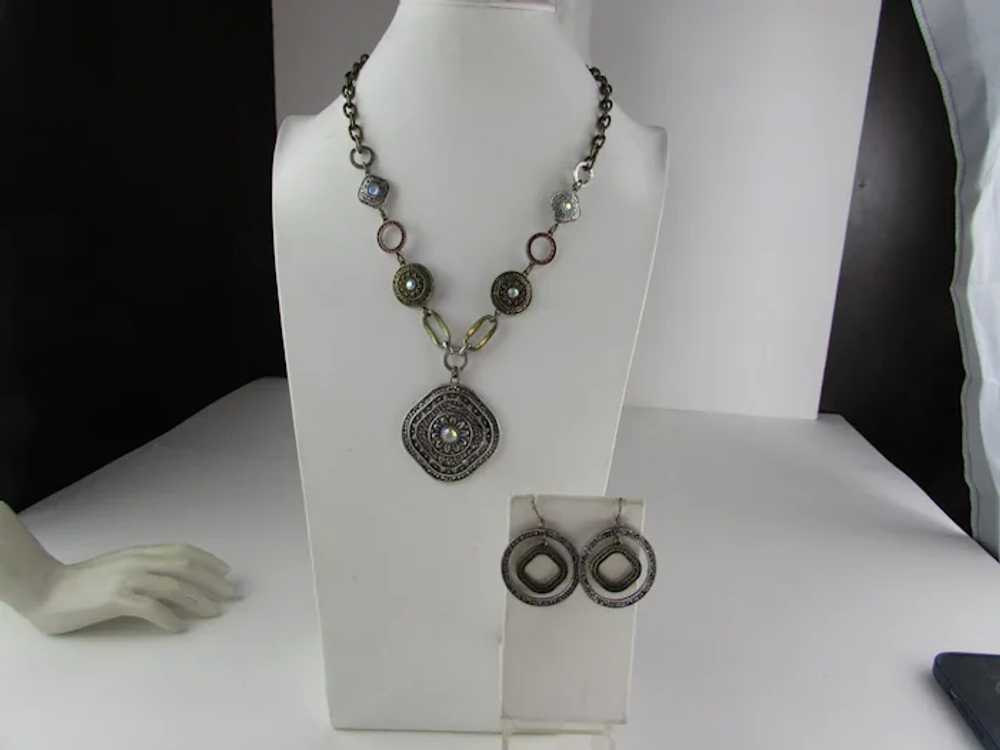 Signed Necklace and Pierced Earring Set in Mixed … - image 10