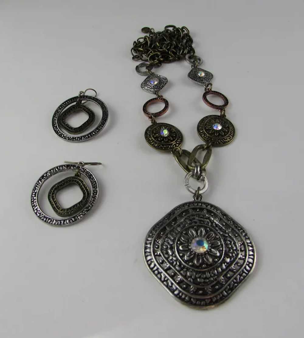 Signed Necklace and Pierced Earring Set in Mixed … - image 12