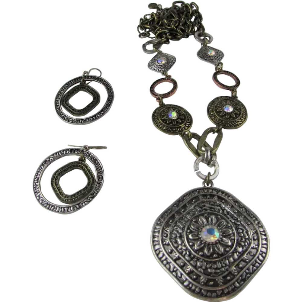 Signed Necklace and Pierced Earring Set in Mixed … - image 1