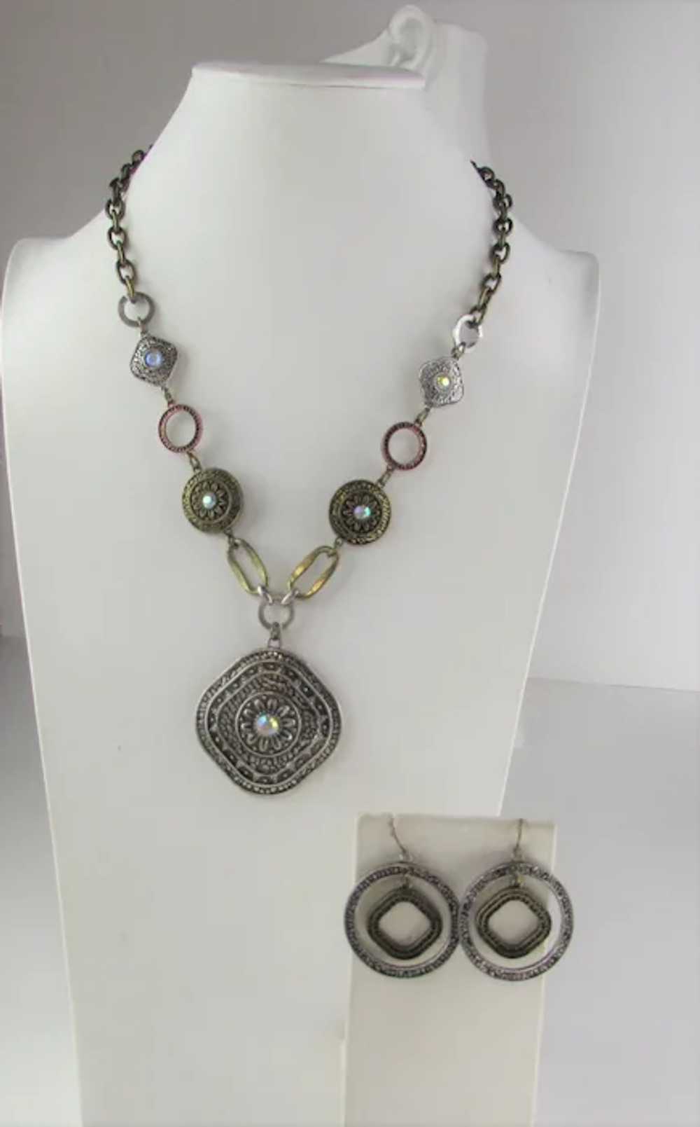 Signed Necklace and Pierced Earring Set in Mixed … - image 2