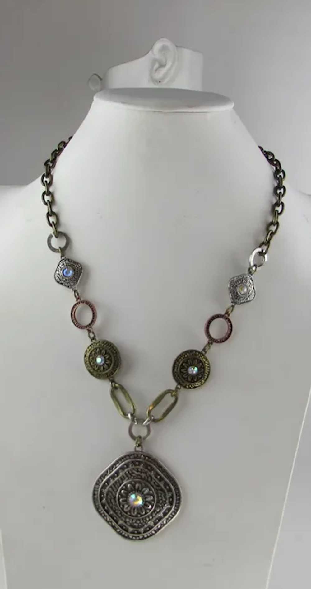 Signed Necklace and Pierced Earring Set in Mixed … - image 3