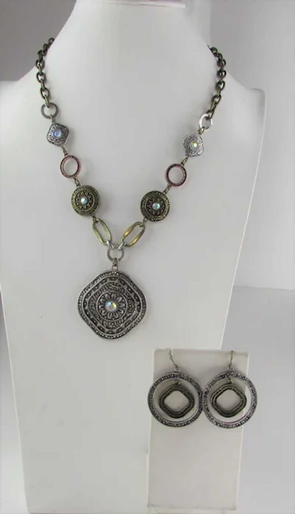 Signed Necklace and Pierced Earring Set in Mixed … - image 4