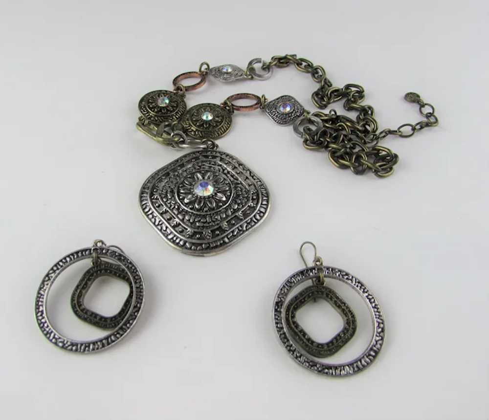 Signed Necklace and Pierced Earring Set in Mixed … - image 5