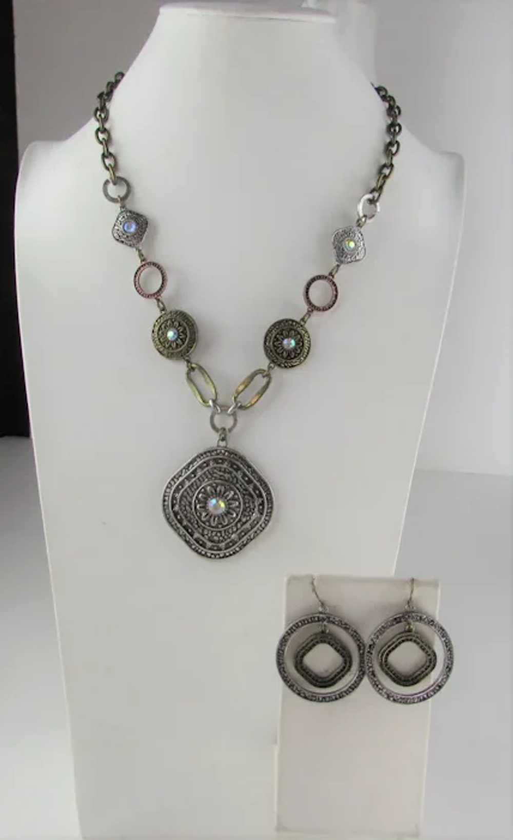 Signed Necklace and Pierced Earring Set in Mixed … - image 7