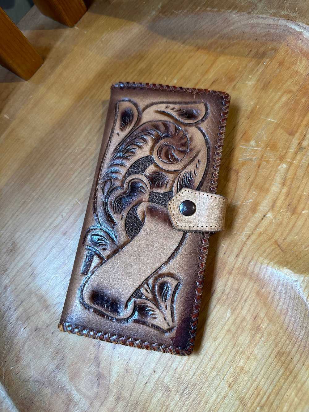 80's Hand Tooled Leather Wallet with Mirror - image 1