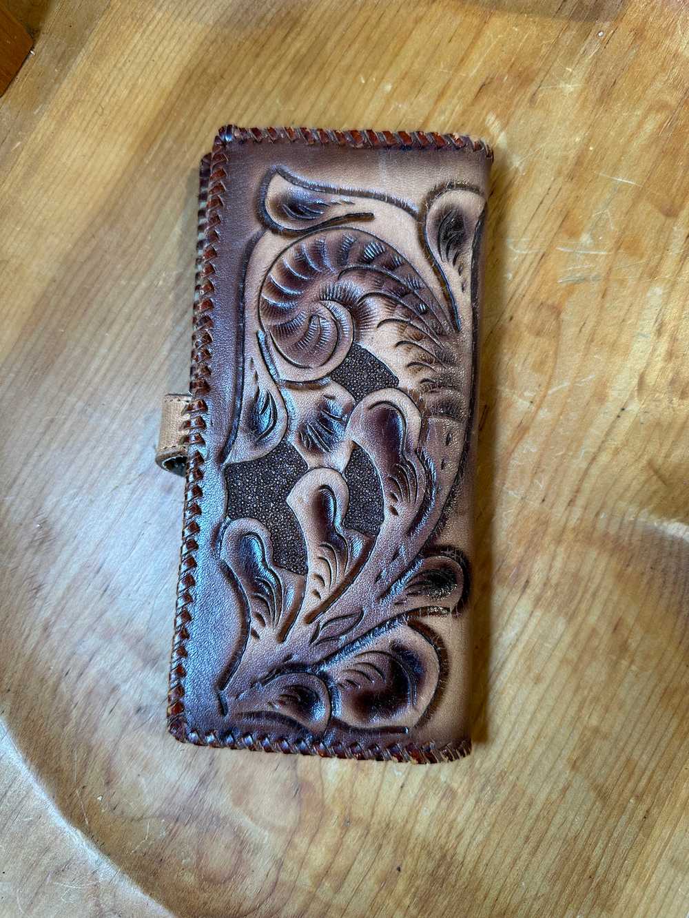 80's Hand Tooled Leather Wallet with Mirror - image 2