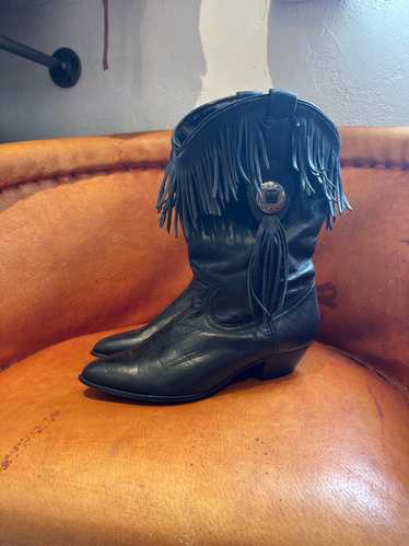 Black Leather ACME Western Style Boots with Fring… - image 1