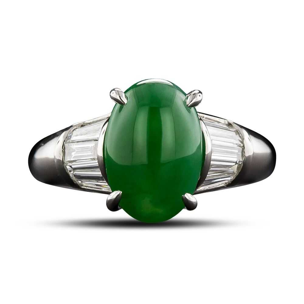 Fine Natural Green Jade and Diamond Ring - GIA - image 4