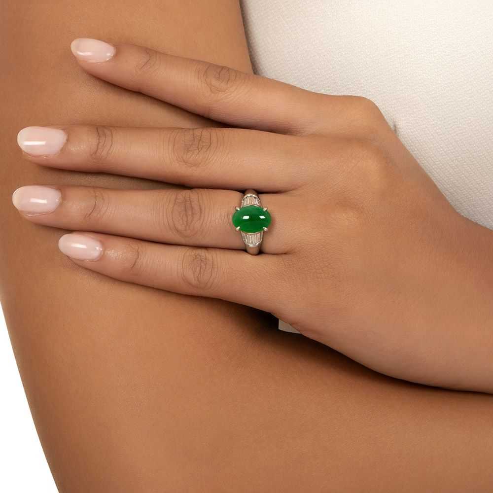 Fine Natural Green Jade and Diamond Ring - GIA - image 5