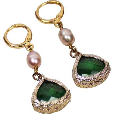 Genuine pink pearl czech glass earrings Gold fill… - image 1