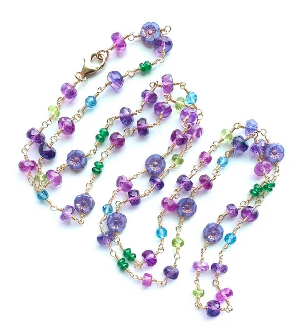 Long Multi Gemstone Beaded Necklace with Sapphire… - image 12