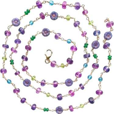 Long Multi Gemstone Beaded Necklace with Sapphire… - image 1