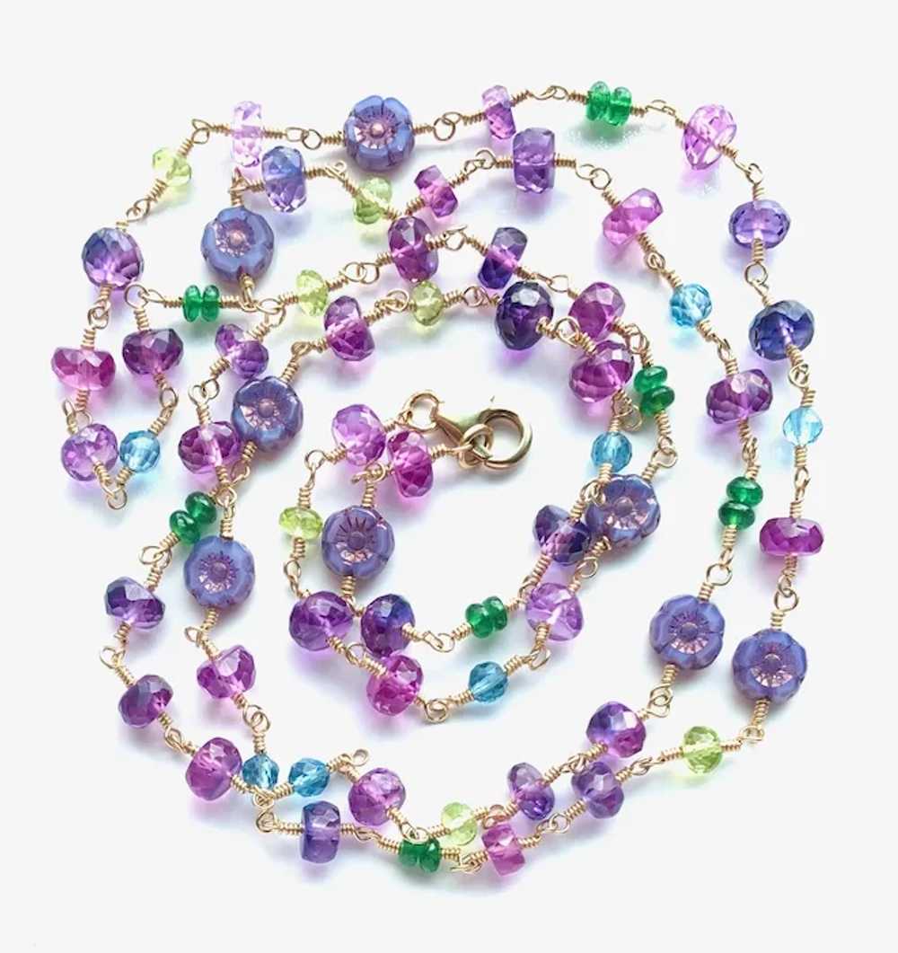 Long Multi Gemstone Beaded Necklace with Sapphire… - image 3