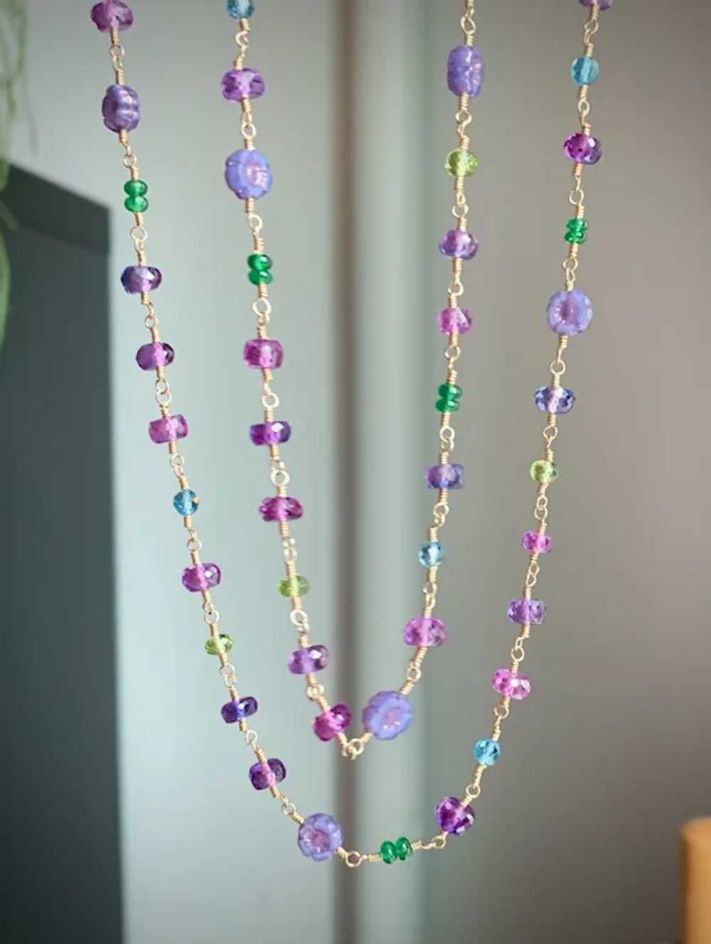 Long Multi Gemstone Beaded Necklace with Sapphire… - image 4