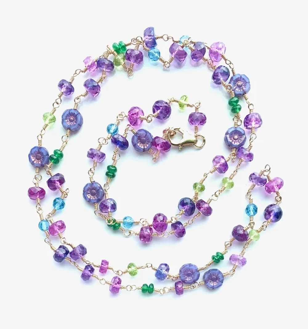 Long Multi Gemstone Beaded Necklace with Sapphire… - image 5
