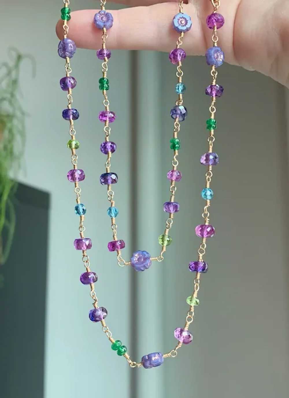 Long Multi Gemstone Beaded Necklace with Sapphire… - image 6