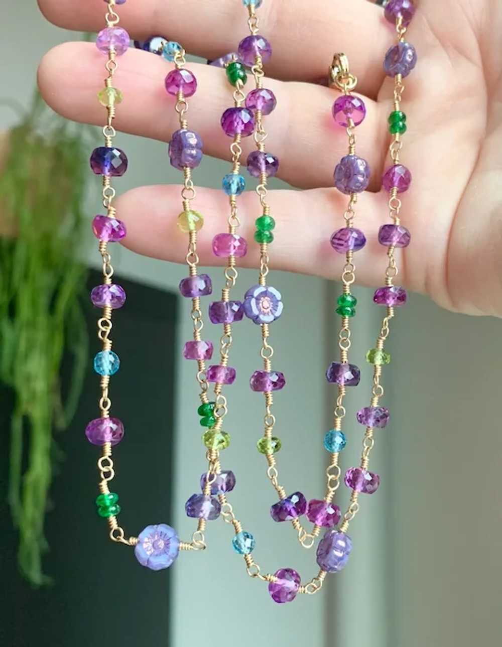 Long Multi Gemstone Beaded Necklace with Sapphire… - image 8