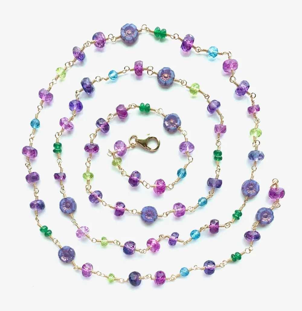 Long Multi Gemstone Beaded Necklace with Sapphire… - image 9