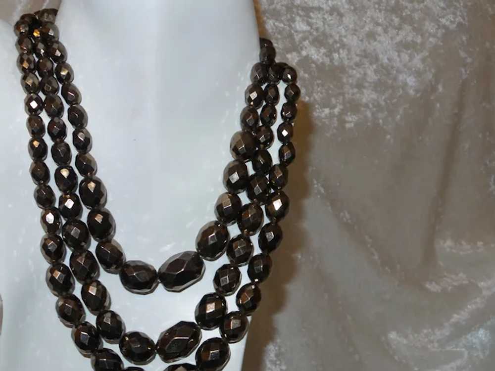 Vintage Three Strand Necklace of Faux Gold Pyrite - image 4