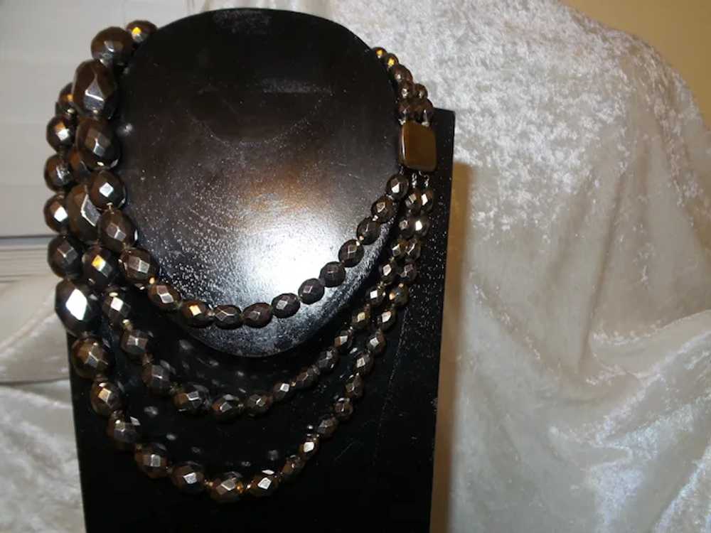 Vintage Three Strand Necklace of Faux Gold Pyrite - image 5