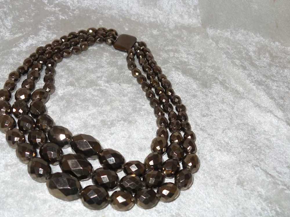 Vintage Three Strand Necklace of Faux Gold Pyrite - image 8