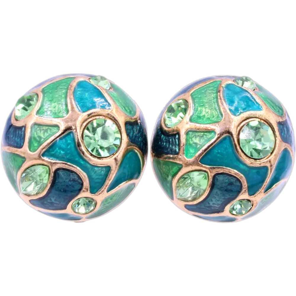 Earrings Rhinestone Domed Mosaic Enamel - image 1