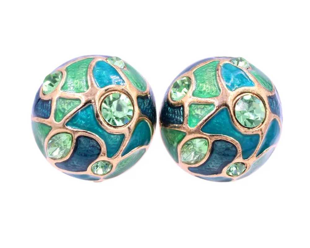 Earrings Rhinestone Domed Mosaic Enamel - image 2