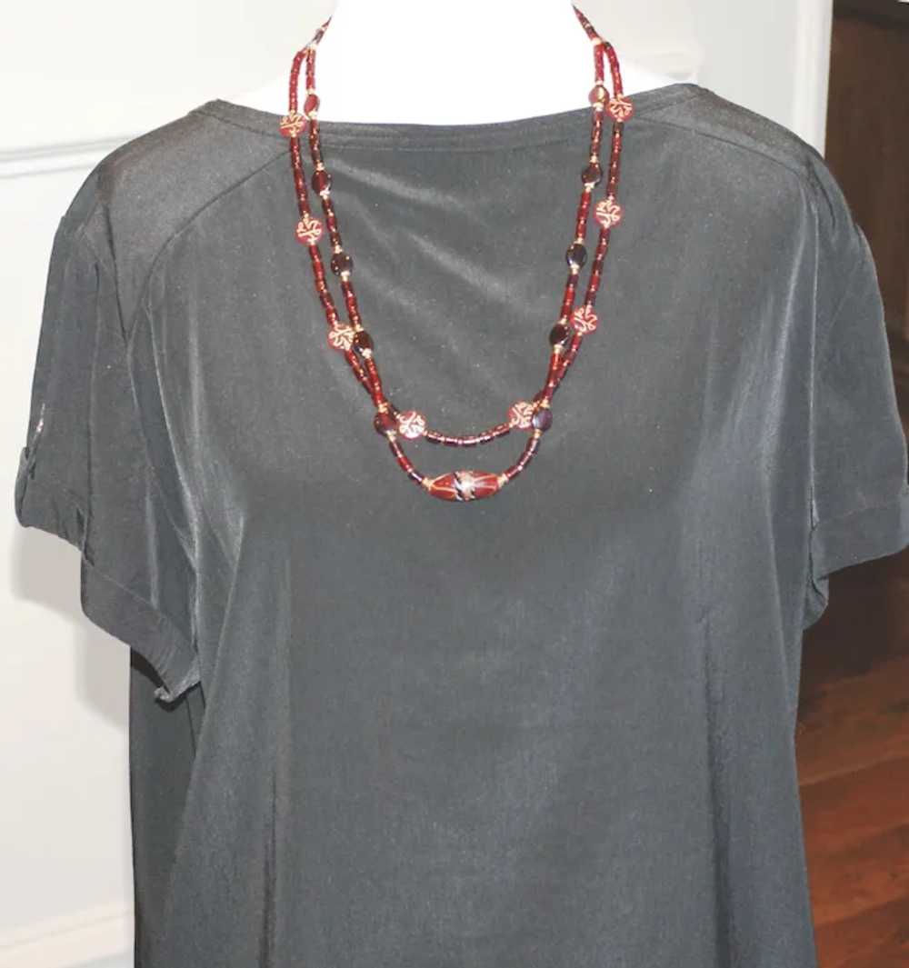 Burgundy Red Vintage Glass Double Strand Necklace - image 10