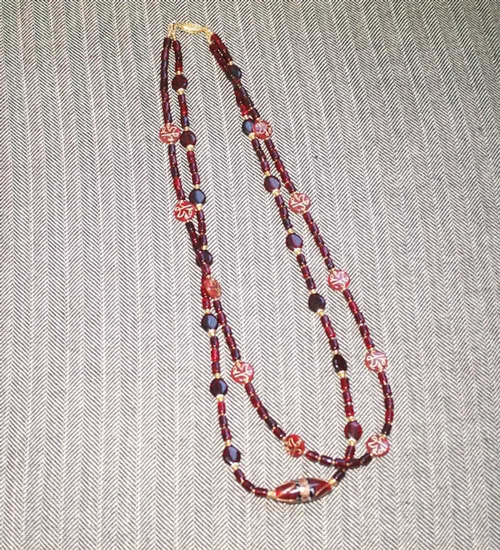 Burgundy Red Vintage Glass Double Strand Necklace - image 4