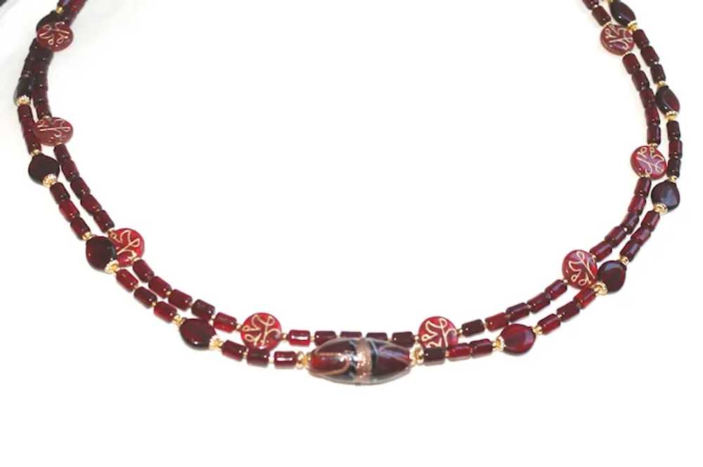 Burgundy Red Vintage Glass Double Strand Necklace - image 5
