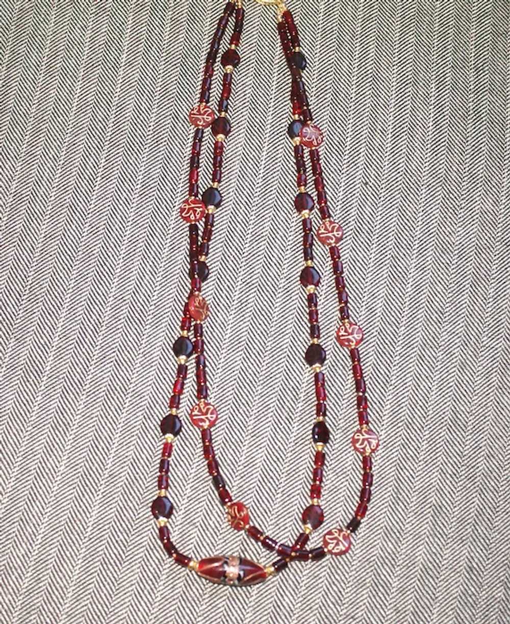 Burgundy Red Vintage Glass Double Strand Necklace - image 6