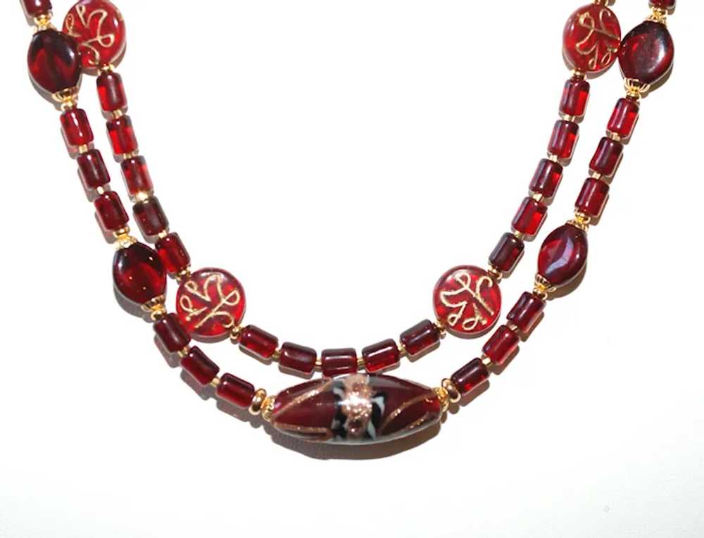 Burgundy Red Vintage Glass Double Strand Necklace - image 7