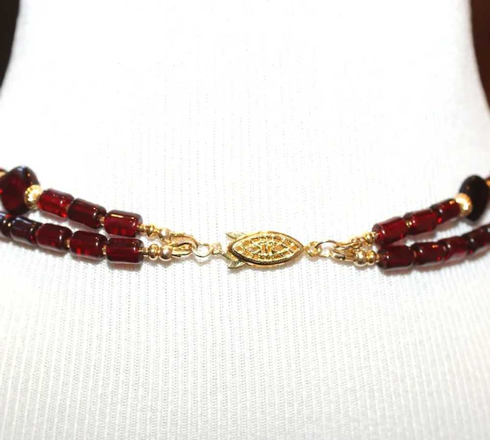 Burgundy Red Vintage Glass Double Strand Necklace - image 8