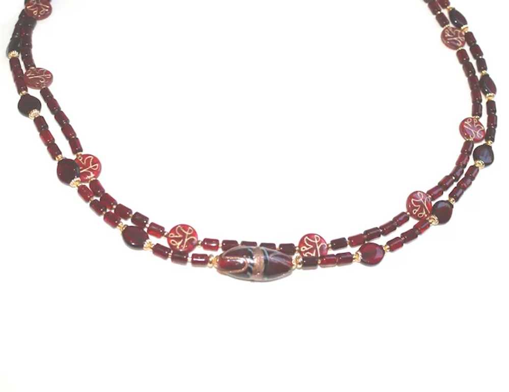 Burgundy Red Vintage Glass Double Strand Necklace - image 9