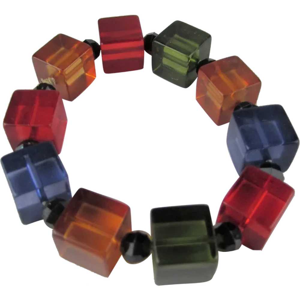 Lucite Cube and Bead Stretch Bracelet - image 1