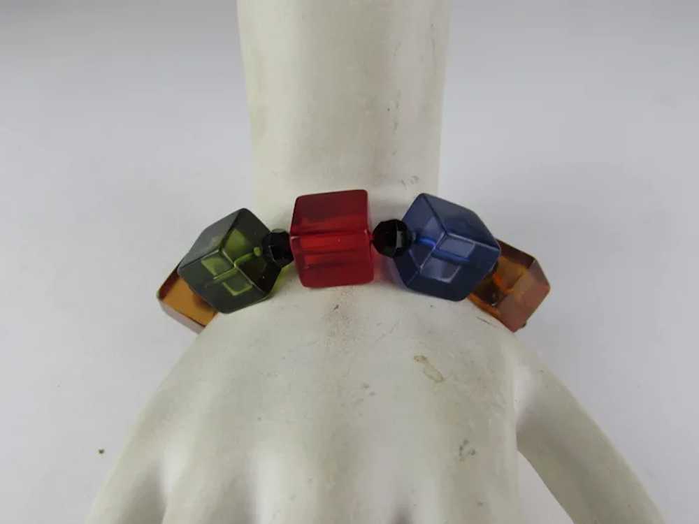 Lucite Cube and Bead Stretch Bracelet - image 2