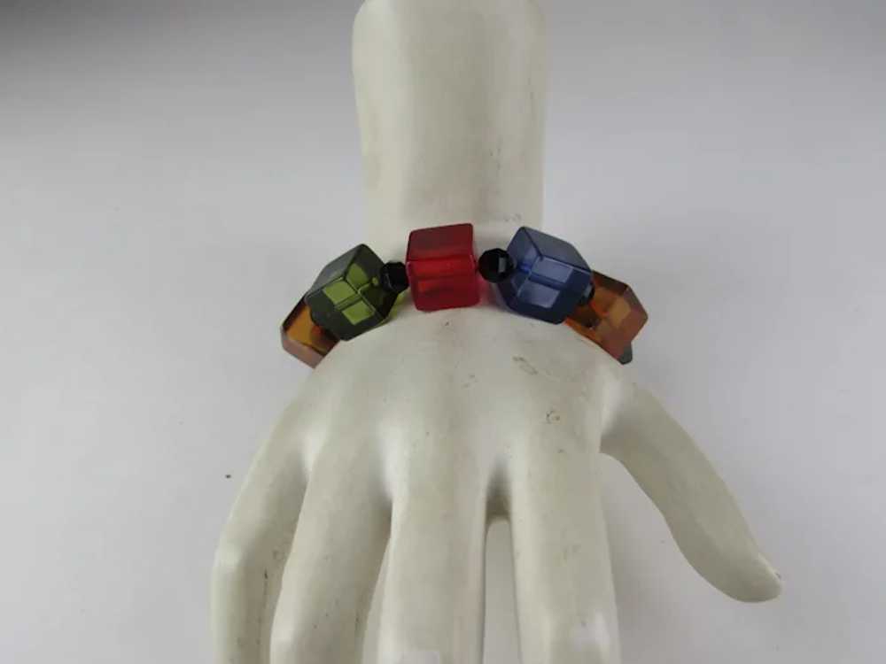 Lucite Cube and Bead Stretch Bracelet - image 5