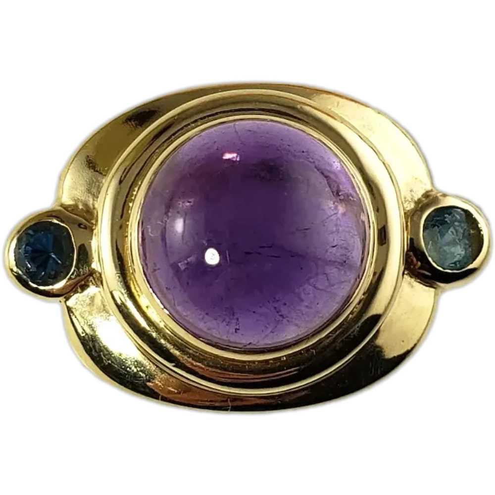 Vintage 14 Karat Yellow Gold Amethyst and Blue To… - image 1