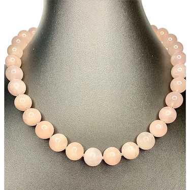 12mm Rose Quartz and 14k White Gold Necklace